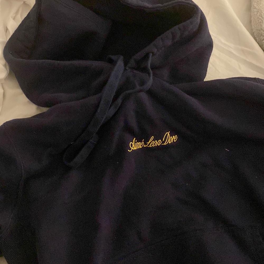 Aime Leon Dore Navy Hoodie with Gold Embroidery